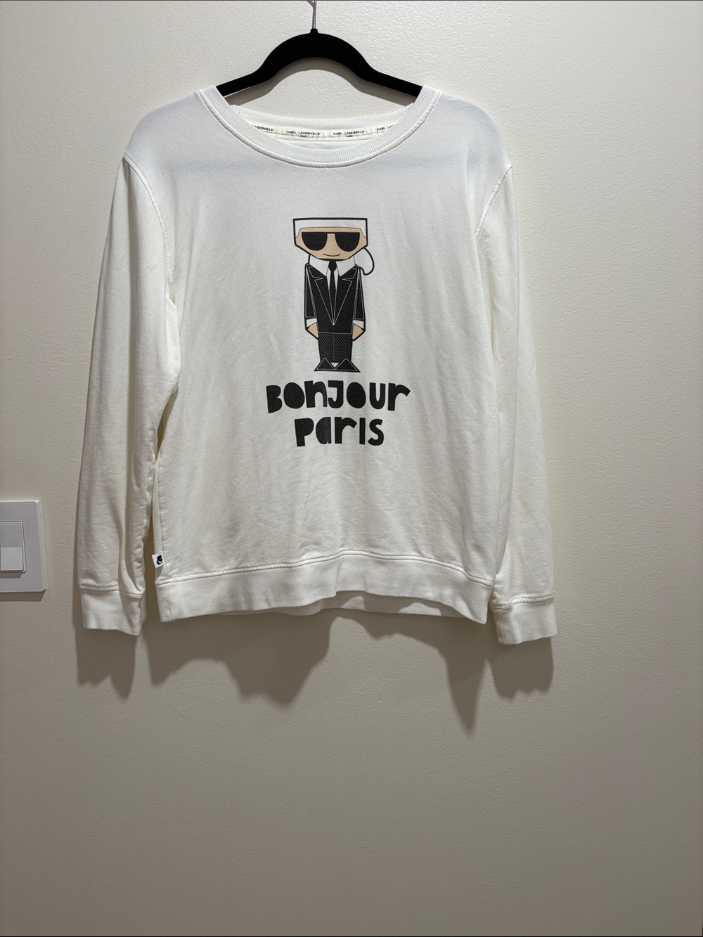 Karl Lagerfeld White Crewneck Sweater with Black Graphic